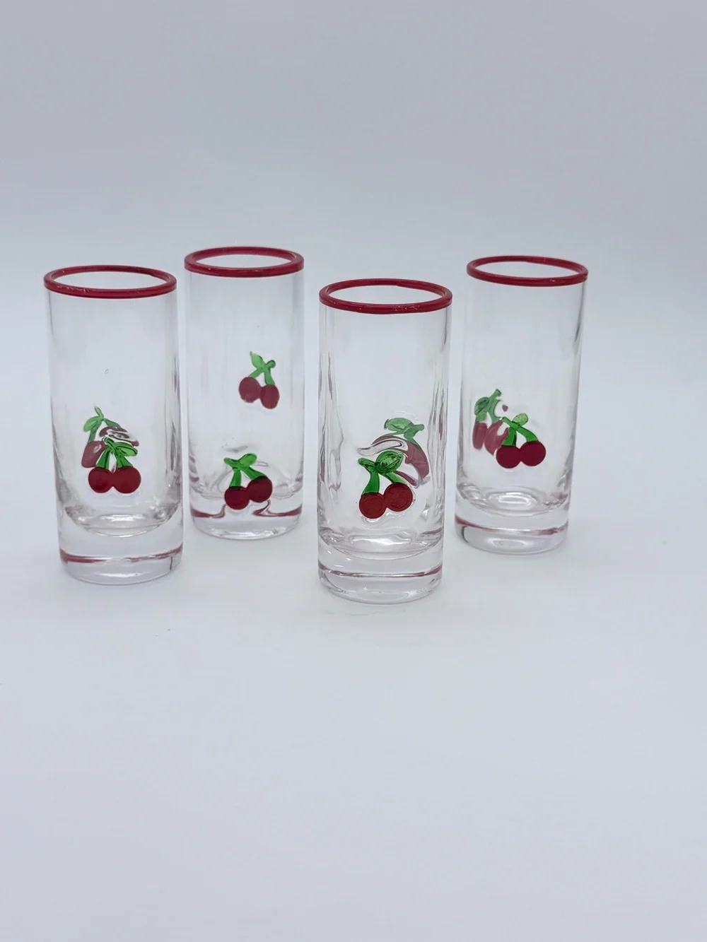 4 Pc Red Cherry Icon Shot Glasses Anthropologie Coquette Retro 1950’s Style